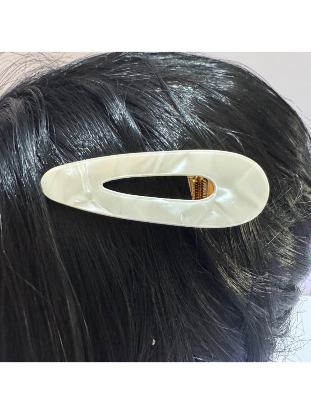Pearlescent Hair Clip Gold Metal Snap Barrette Elegant Oval Design